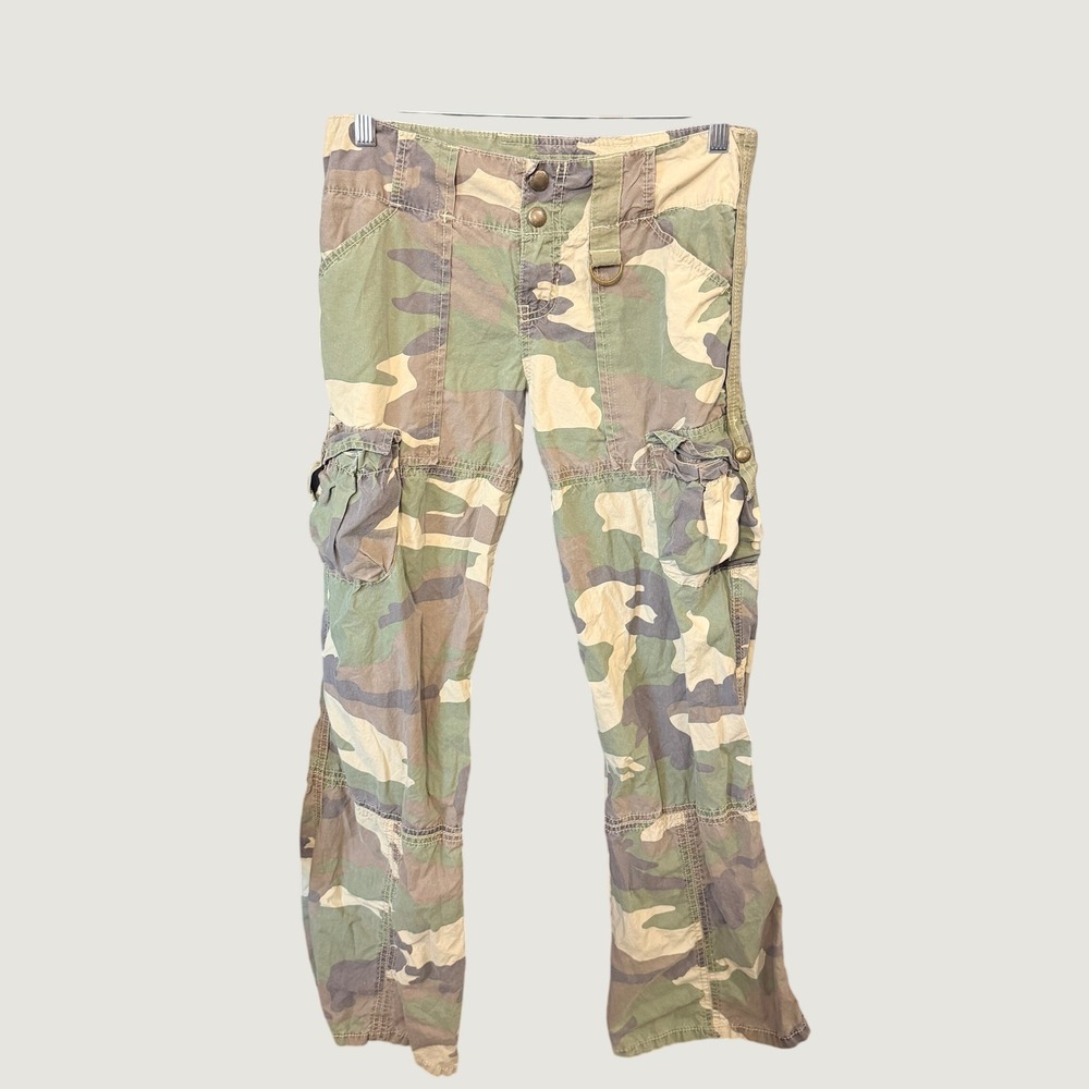 Abercrombie Cargo Pants Kids Size 12 Green Camo Y2K Utility Trousers